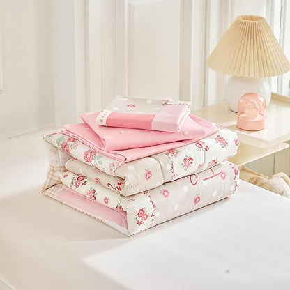 Joyreap 4 Piece Cotton Toddler Bedding Set- Pink Flower Plaids Patchwork Design - Image 4