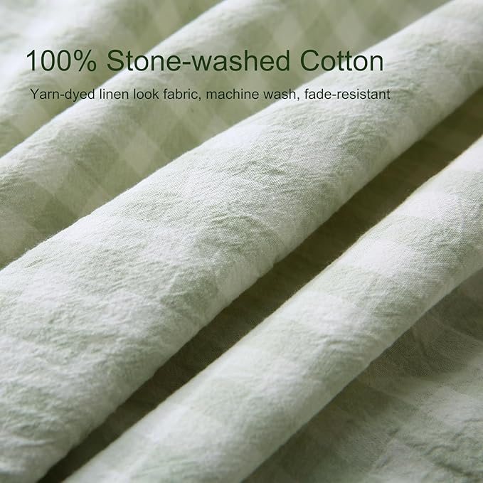 Pile Green White Plaid Ruffled Gingham Body Pillow Cover, 100% Washed Cotton - Image 5