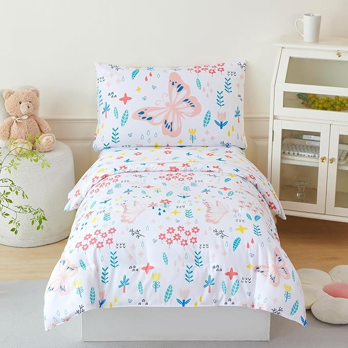 PERFEMET Girls Floral Comforter Set Twin Size 4 Pieces Botanical Flower Bedding by PERFEMET
