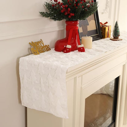 Christmas Tbale Runner 13x72 Inch Soft Plush Faux Fur Jacquard CreamWhite Big - Image 4