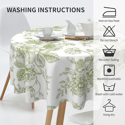 Sage Green Floral Tablecloth Round 70×70 Inch - Image 3