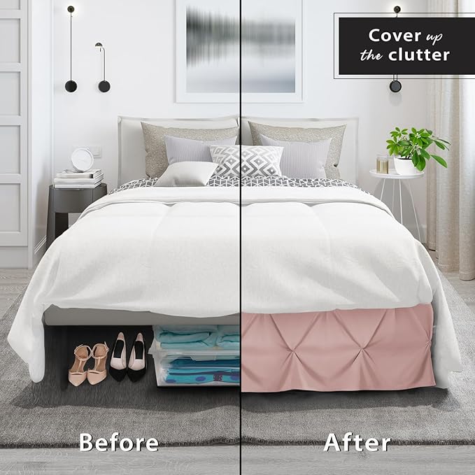 Nestl Blush Pink Bed Skirt Twin Size, Pinch Pleat Twin Bed Skirt, Hotel Quality - Image 4