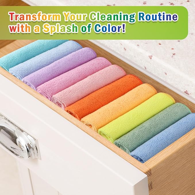 AIDEA Microfiber Cleaning Cloth, Colorful Lint-Free Vibrant Cleaning Rags - Image 3
