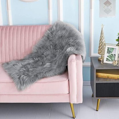 Latepis Small Rugs for Bedroom 2x3 Grey Faux Sheepskin Rug for Living Room - Image 2