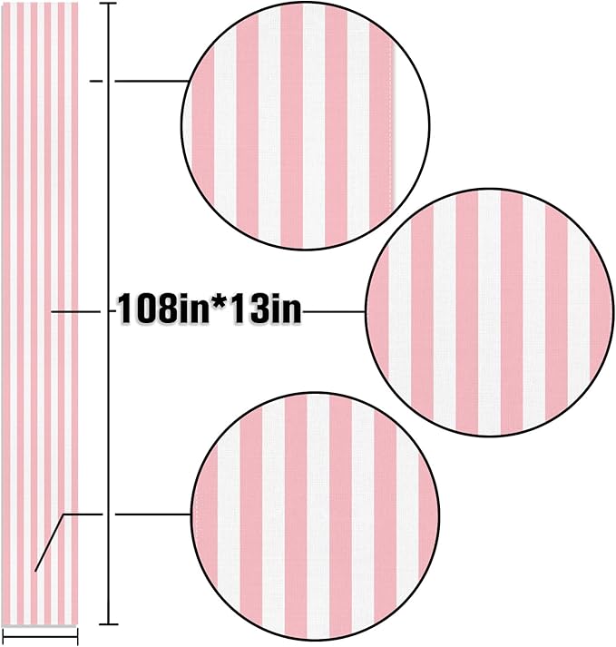 Pink and White Vertical Striped Table Runner Light Pink Birthday Party - Image 6