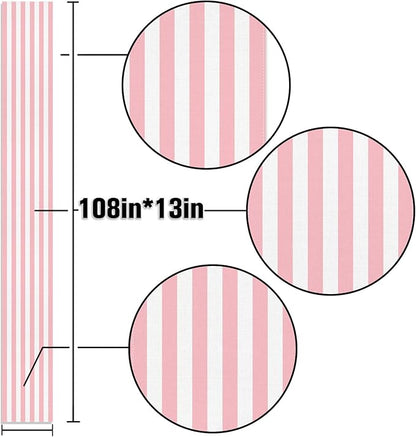 Pink and White Vertical Striped Table Runner Light Pink Birthday Party - Image 6