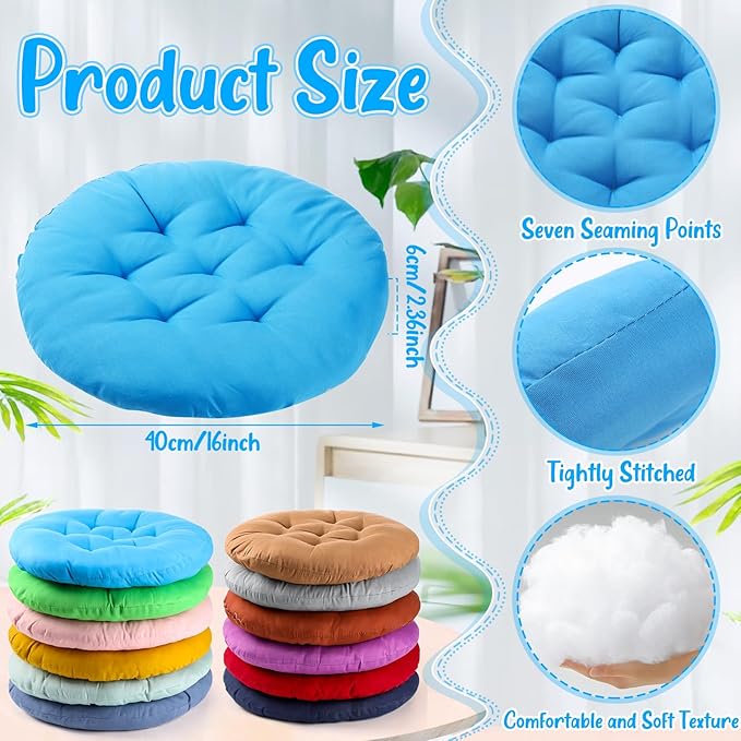 Fumete 12 Pcs Floor Pillows Cushions Seating 16 x 16 Inches Color Round Seat - Image 3