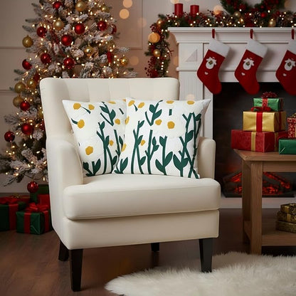 18x18 Embroidered Throw Pillow Covers Set – Green Daisy Floral Cotton - Image 7