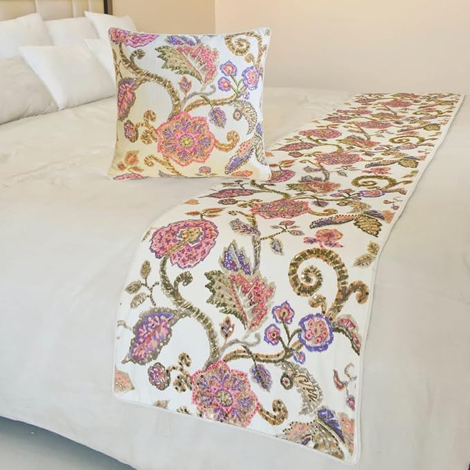 The HomeCentric King/Queen/Twin White & Pink Designer Full 68"x18" Bed Runner by TheHomeCentric