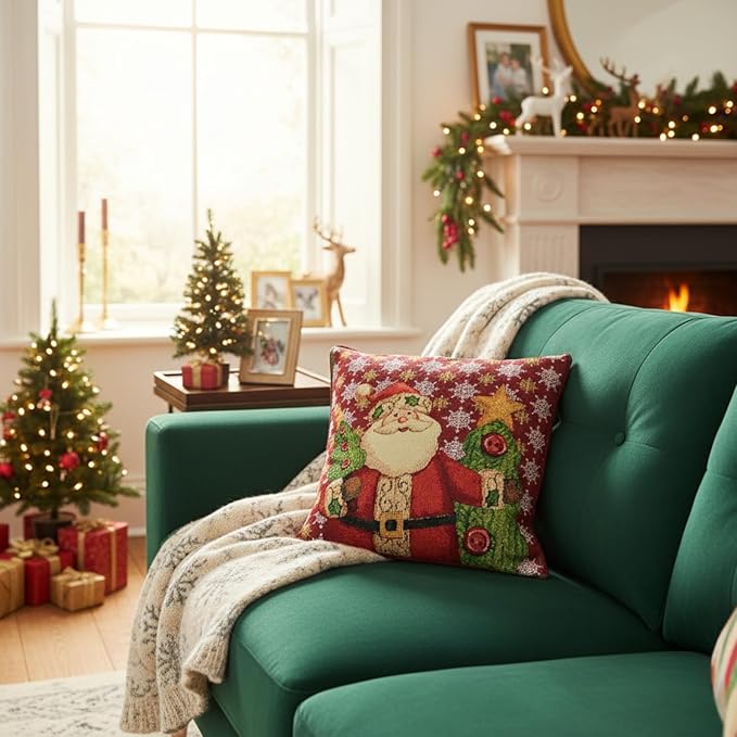 Tache Christmas Red Santa Throw Pillow Cover 1 Piece 16" X 16" Festive Tapestry - Image 3