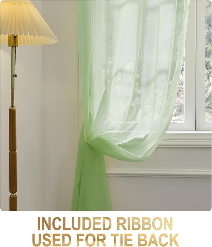 Foil Stripe Sage Green Sheer Curtains 108 inches Length 2 Panels - Image 5
