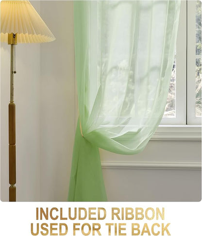Foil Stripe Sage Green Sheer Curtains 84 inches Length 2 Panels - Image 5