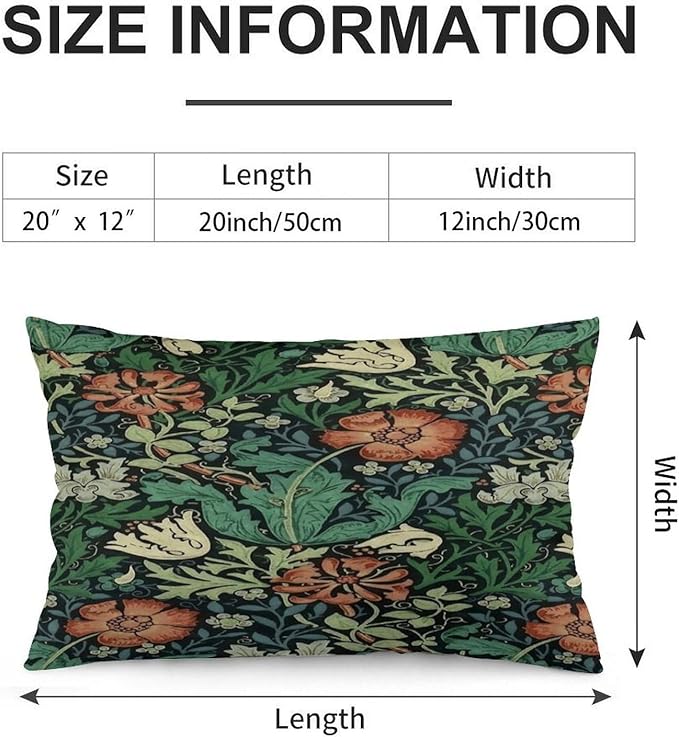 Compton Floral Art William Morris Throw Pillow Covers 12x20 Inch Aesthetic - Image 2