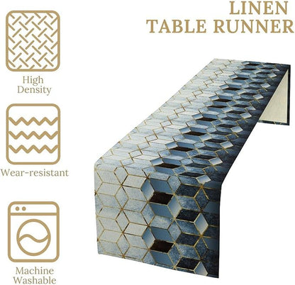 Geometric Blue Marble Table Runner Abstract Hexagon Pattern Texture Table Runner - Image 5