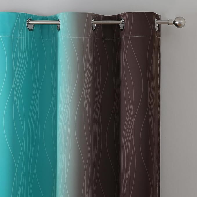 Estelar Textiler Brown and Teal Ombre Blackout Curtains 72 Inches Length - Image 4