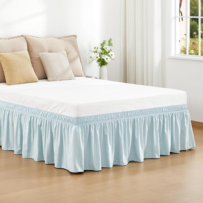 RIMELA Grayish Blue Bed Skirt King Size 15 Inch Drop, Wrap Around Elastic - Image 2