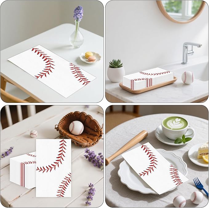 100 PCS Baseball Paper Napkins, Disposable Baseball Bathroom Guest Hand Towels - Image 7