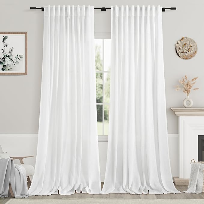 Nanspring White Linen Curtains 96 inches Long by Nanspring