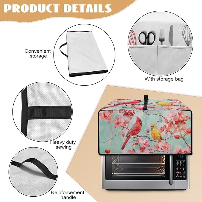 Cardinal Cherry Blossom Print Microwave Oven Cover Waterproof Dust-Proof - Image 6