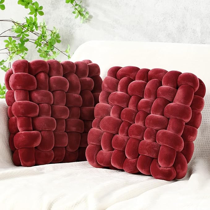 Wenqik 2 Pcs Knot Pillows Square Knotted Plush Throws Soft Accent Pillows by Wenqik