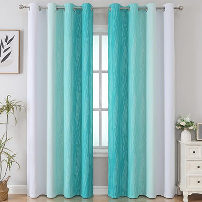 Estelar Textiler Full Room Darkening Greyish White and Teal Blackout Curtains - Image 2