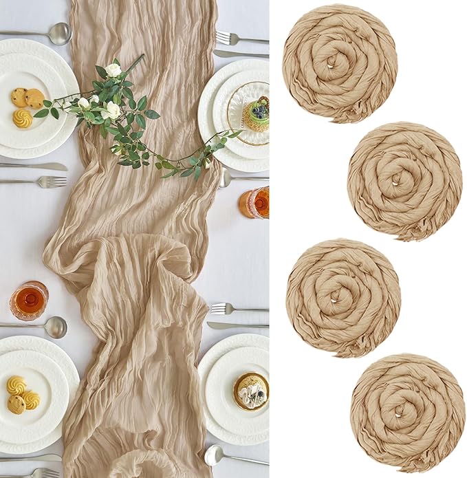 IVAPUPU 4 Pcs Cheesecloth Table Runner - 10ft Nude Boho Gauze Cheese Cloth by IVAPUPU