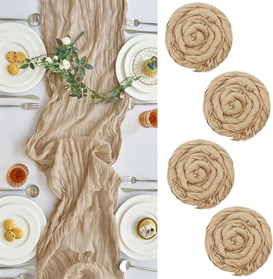 IVAPUPU 4 Pcs Cheesecloth Table Runner - 10ft Nude Boho Gauze Cheese Cloth by IVAPUPU