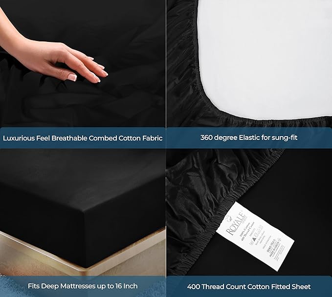 ROYALE LINENS 400 Thread Count 100% American Grown Cotton Fitted Sheet Twin Size - Image 5