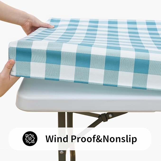 Smiry Rectangle Picnic Table Cloth, Elastic Waterproof Fitted Vinyl Tablecloths - Image 2