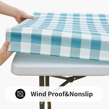 Smiry Rectangle Picnic Table Cloth, Elastic Waterproof Fitted Vinyl Tablecloths - Image 2