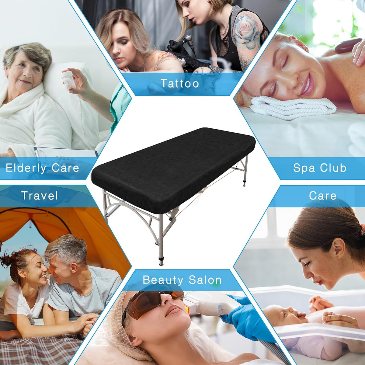 mixweer 30 pcs oilproof and waterproof massage table showing dimensions