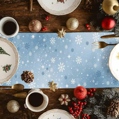 Blue Snowman Christmas Table Runner, 18x72 Inch, Xmas Tree Table Runners Elk - Image 3