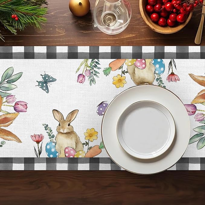 Easter Bunnies Table Runner, Easter Eggs Linen Farmhouse Table Runners - Image 5