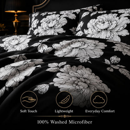 ccoutuechen black white floral comforter set queen size shown in use