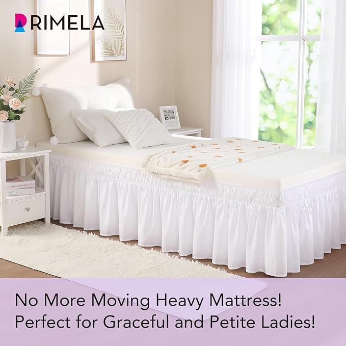 RIMELA White Bed Skirt Twin Size 15 Inch Drop, Elastic Bed Skirting - Image 5