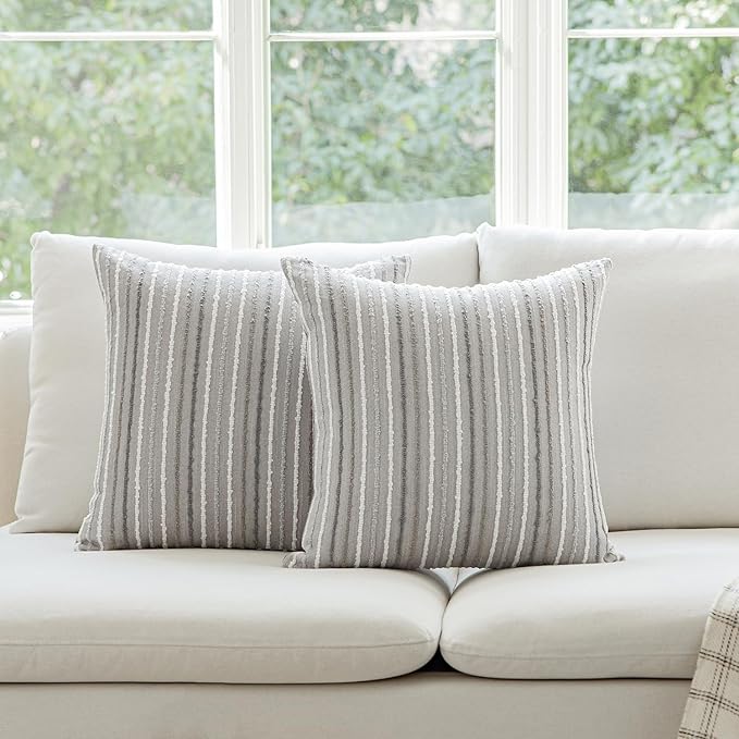 Set of 2 Striped Boho Multicolor Candlewick Throw Pillow Covers - Image 6