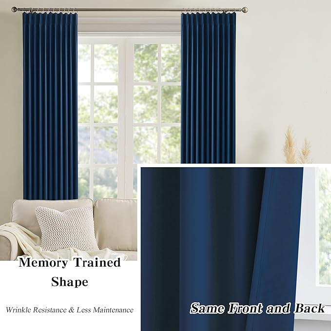 KEQIAOSUOCAI Dark Navy Blue Pleated Blackout Curtains 2 Panels Set, Thermal - Image 6
