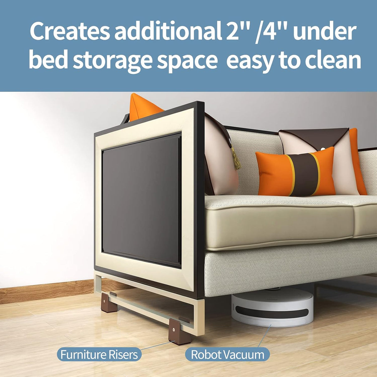 4 inch bed risers with adjustable screw clamp, close-up detail