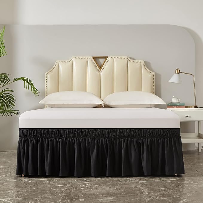 MEILA Wrap Around Bed Skirt Three Fabric Sides Elastic Dust Ruffled 16 Inch - Image 2