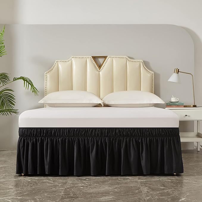MEILA Wrap Around Bed Skirt Three Fabric Sides Elastic Dust Ruffled 18 Inch - Image 2