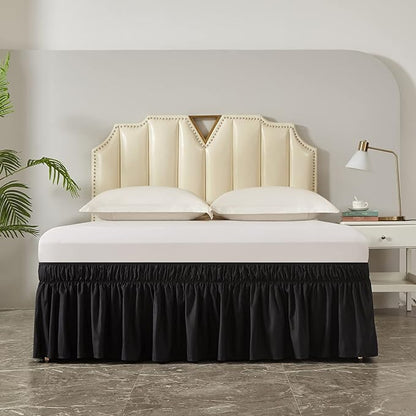 MEILA Wrap Around Bed Skirt Three Fabric Sides Elastic Dust Ruffled 18 Inch - Image 2