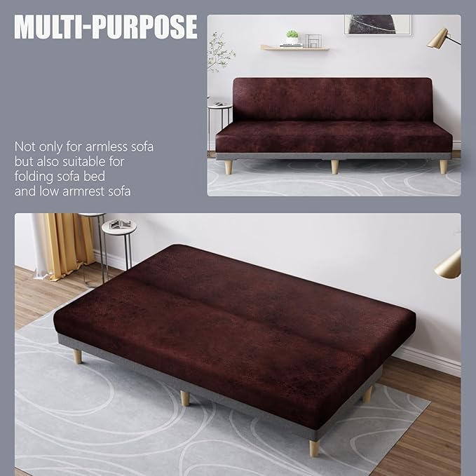 molasofa Leather Like Stretch Futon Slipcover Armless Futon Bed Sofa Cover - Image 5