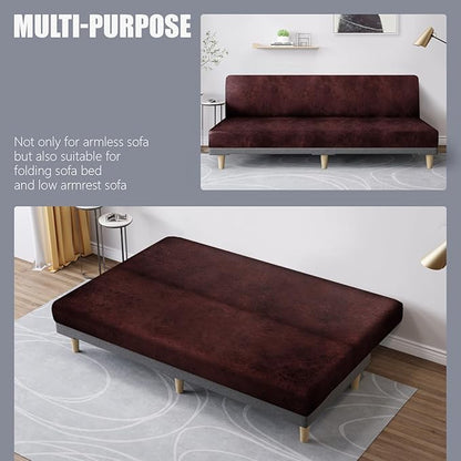 molasofa Leather Like Stretch Futon Slipcover Armless Futon Bed Sofa Cover - Image 5