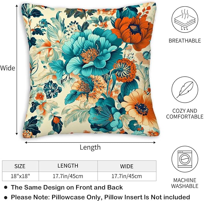 Floral Throw Pillow Covers 18x18 Set of 2, Flower Pillowcase - Image 5