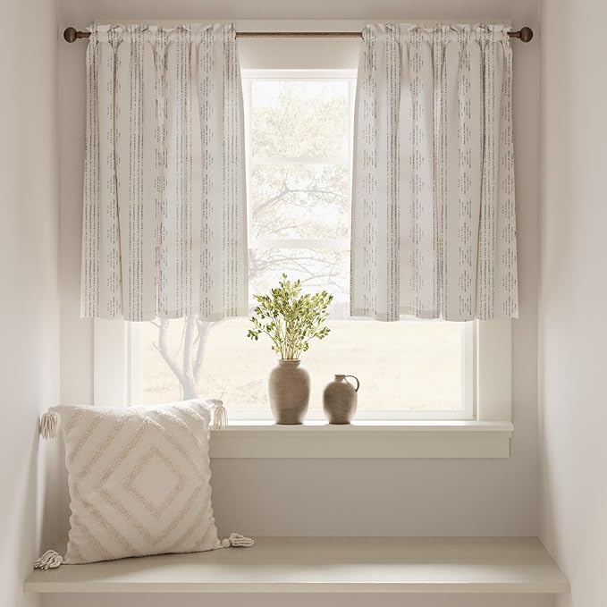 jinchan Boho Kitchen Curtains Linen Tier Curtains 36 Inches Bohemian Cafe Small - Image 3