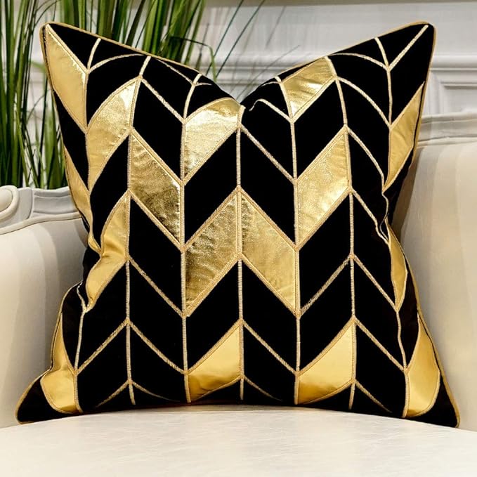 Avigers 20 x 20 Inches Black Gold Striped Cushion Case Luxury European Throw by Avigers
