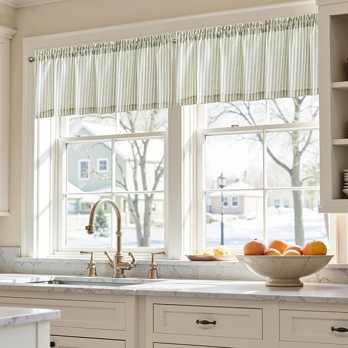 jinchan Valance Curtain Linen Textured Striped Window Curtain - Image 4