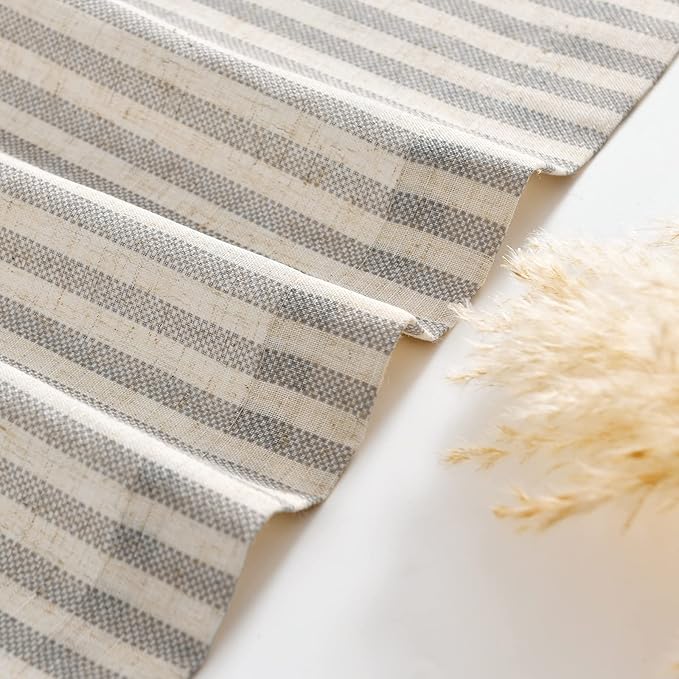 jinchan Tie Up Linen Textured Striped Bow Tie Curtain - Image 6