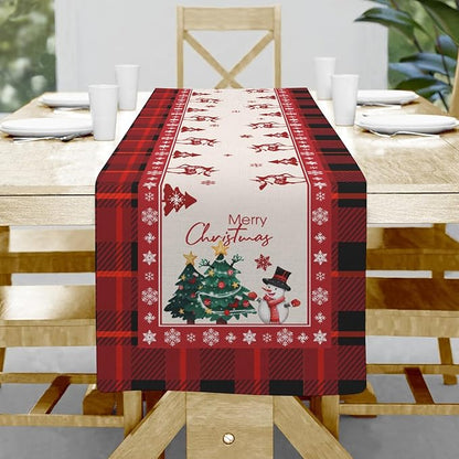 Merry Christmas Table Runner, Snowman Linen Farmhouse Table Runners, Table by Hliyty