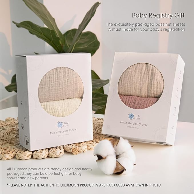 lulumoon Baby Muslin Bassinet Sheets: Cotton Bassinet Sheets Neutral - Image 7
